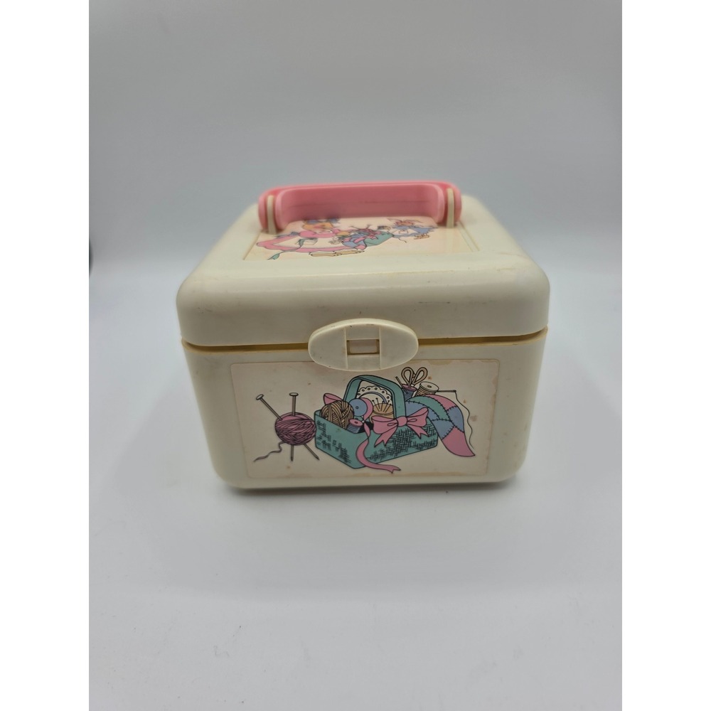 Vintage Sew-N-Play Bunny Rabbit Plastic Carry Case Pink Handle Craft Storage Box